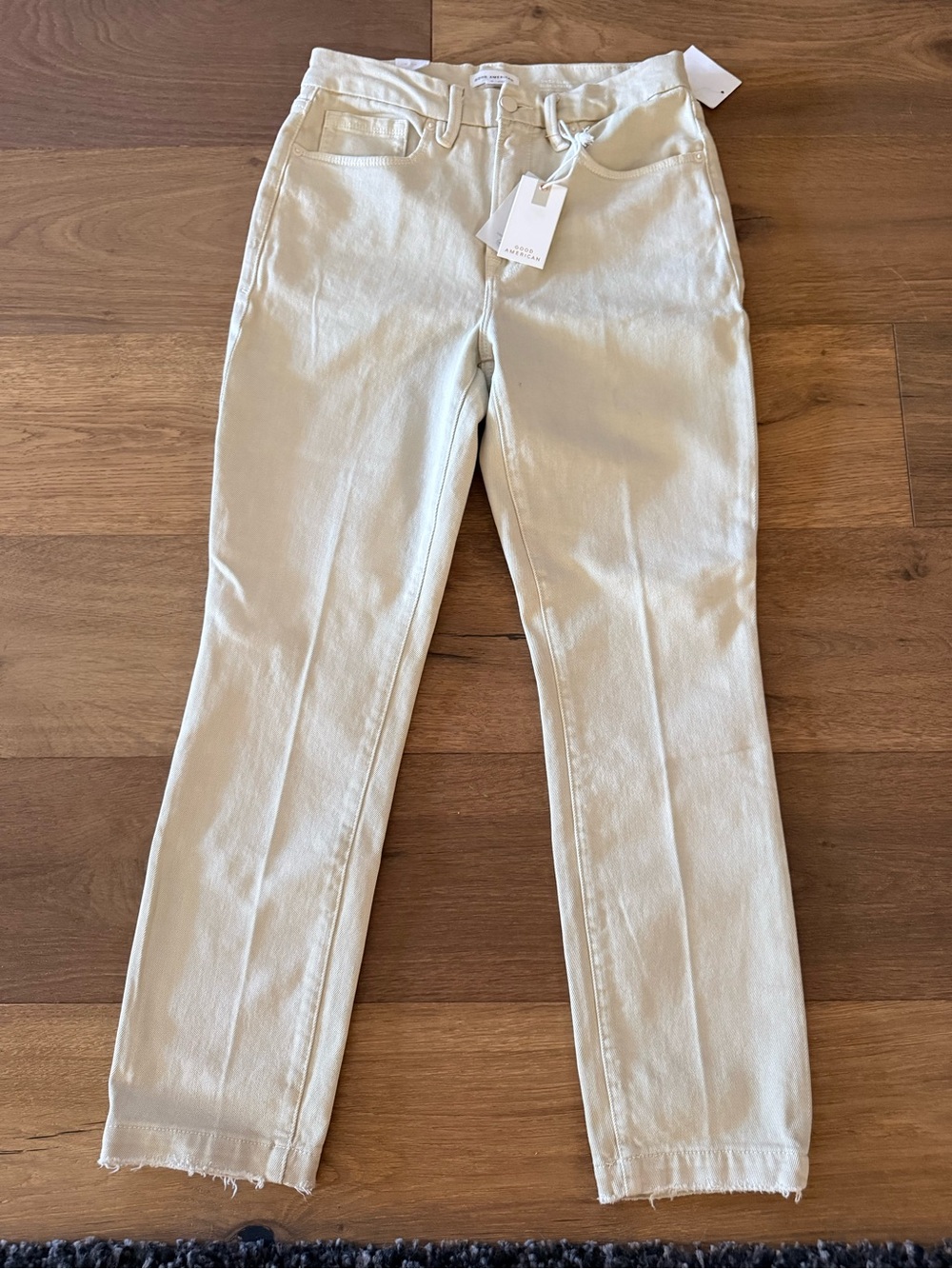 Good American High-Rise Straight Jeans in Light Cream
